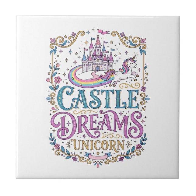 Carreau Château de licorne Rêves Licorne Fond blanc Pri (Devant)