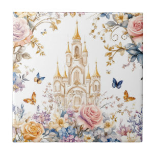 Carreau Château Enchanté en Fleurs Pastel Floral Conte de 