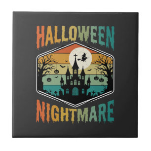 Carreau Château Hanté Cauchemar Halloween Vecteur Rétro