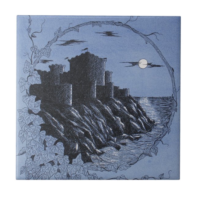 Carreau Château Médiéval En Bleu (Devant)