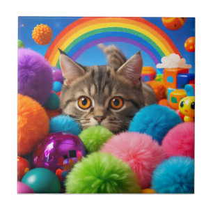 Carreau Chaton adorable à l'heure de jeu arc-en-ciel