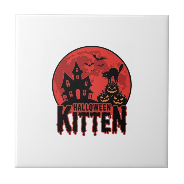 Carreau Chaton d'Halloween Maison Hantée Chat Graphique_1 (Devant)