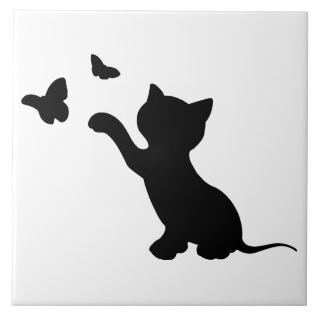 CARREAU CHATON JOUANT AVEC DES PAPILLONS (Devant)