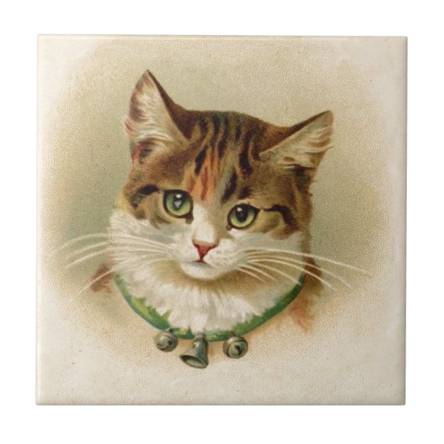 Carreau Chaton mignon avec des cloches sur le collier - (Devant)