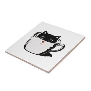 Carreau Chaton noir avec nez rouge caché dans une tasse