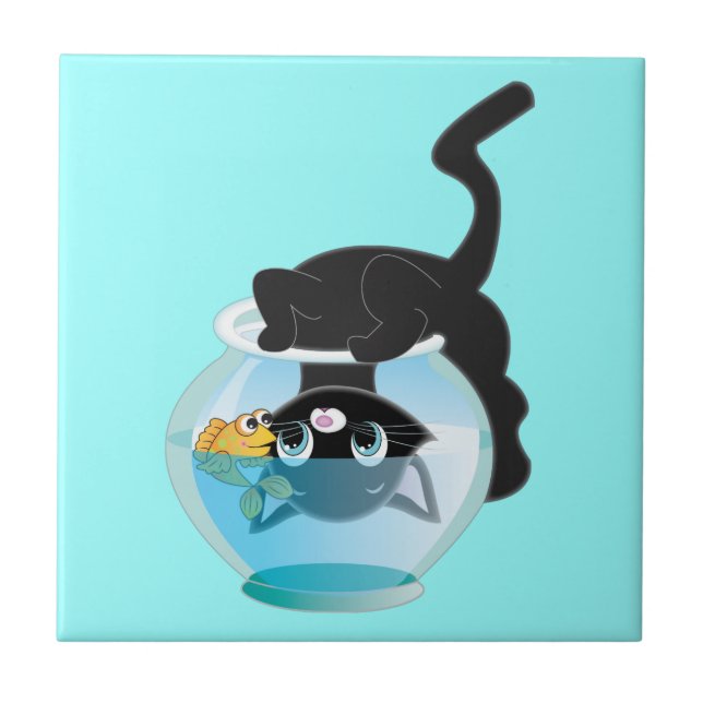 Carreau Chaton, poissons et cuvette mignons de bande (Devant)