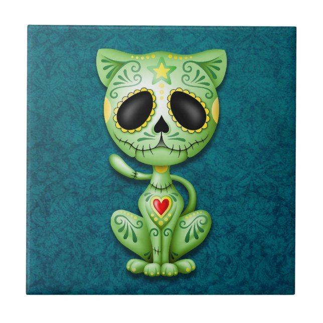 Carreau Chaton, vert et bleu de sucre de zombi (Devant)