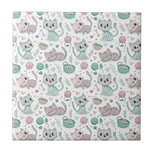 Carreau Chatons joueurs & empreintes de pattes - Art de mo