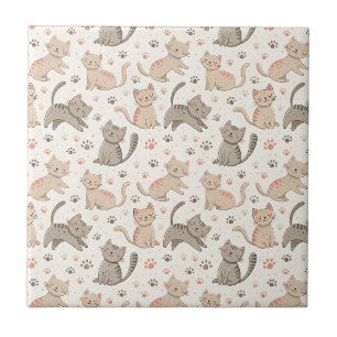 Carreau Chatons joueurs et empreintes de pattes - Motif de