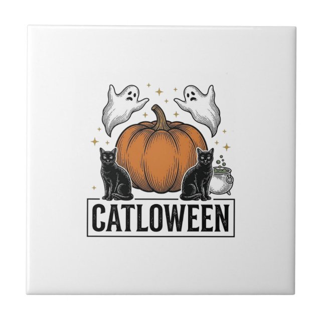 Carreau Chatoween Chat Noir Fantôme Halloween Conception V (Devant)