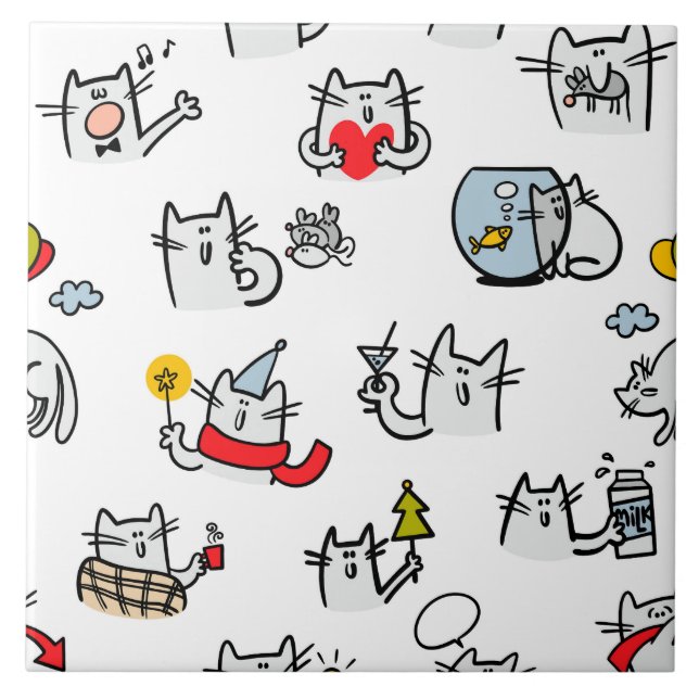 Carreau Chats amusants, lait et magie. (Devant)