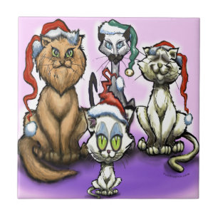 Carreau Chats Casquettes de Noël