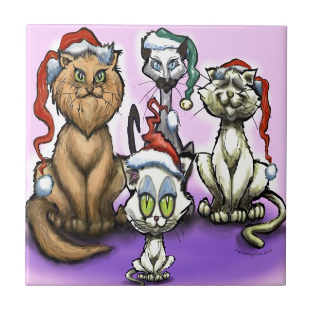 Carreau Chats Casquettes de Noël (Devant)