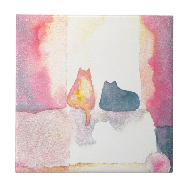 Carreau Chats colorés sur un sofa ensoleillé (Devant)