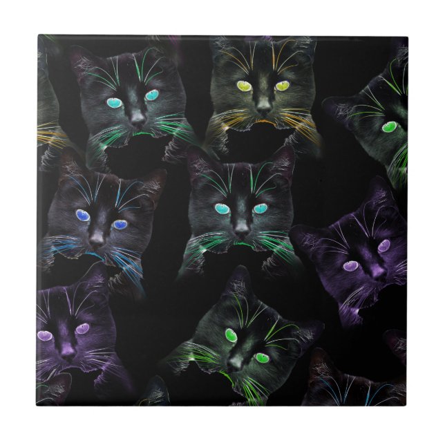 Carreau Chats Cool sur Noir ! Chats multicolores (Devant)