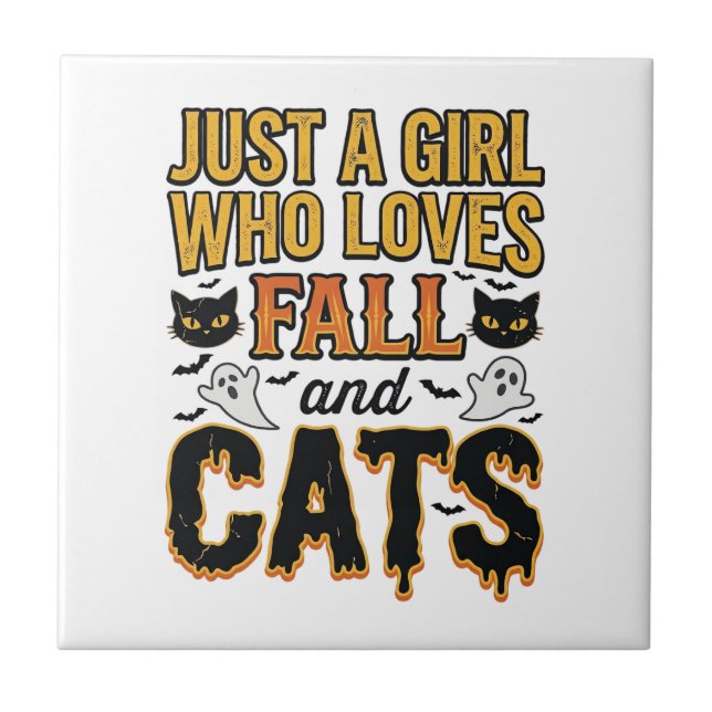 Carreau Chats d'automne fille d'Halloween conception graph (Devant)