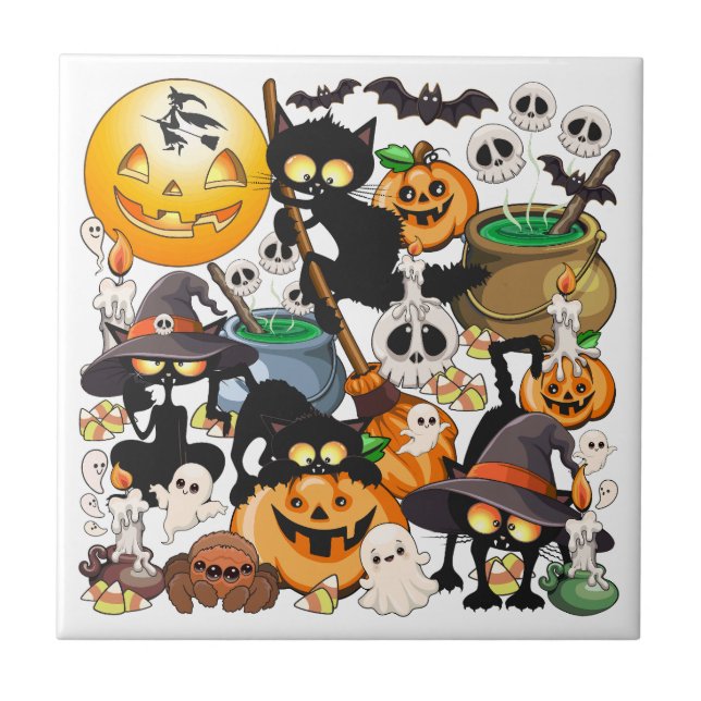 Carreau Chats drôles de Halloween Fête (Devant)