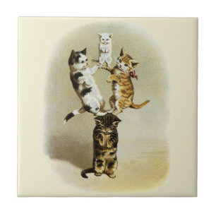 Carreau Chats et chatons victoriens vintage mignons jouant