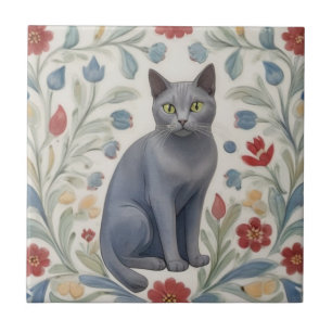 Carreau Chats Gris Floraux - Couleurs Grises de Chat Fleur