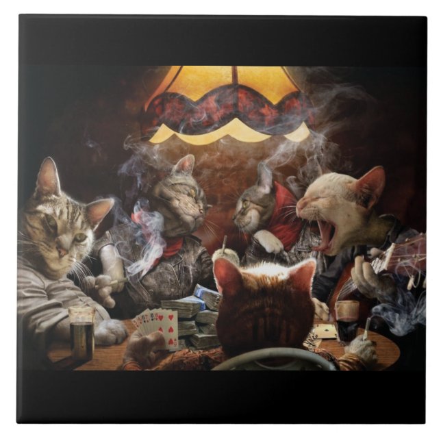 Carreau Chats jouant au poker (Devant)