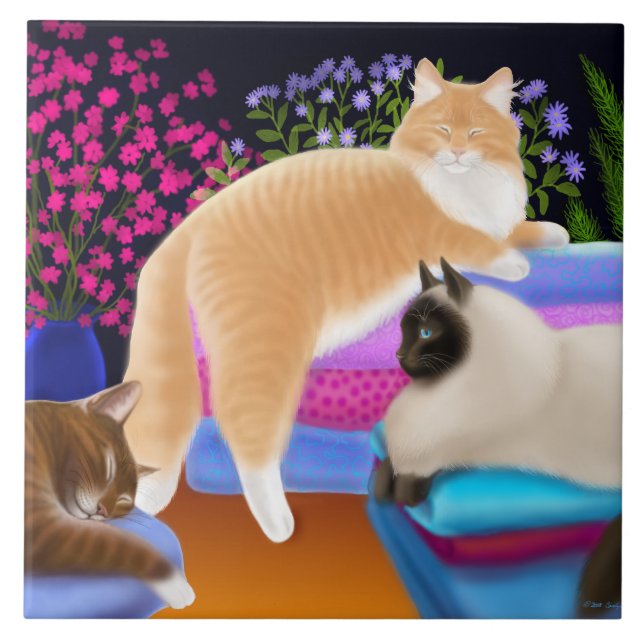 Carreau Chats Lounging sur la tuile propre de (Devant)