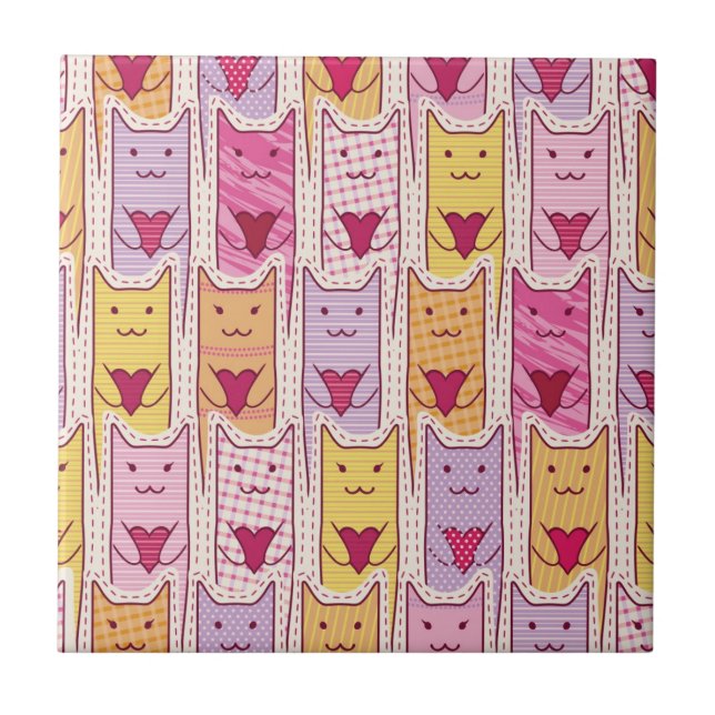 Carreau Chats mignons avec les coeurs affectueux (Devant)
