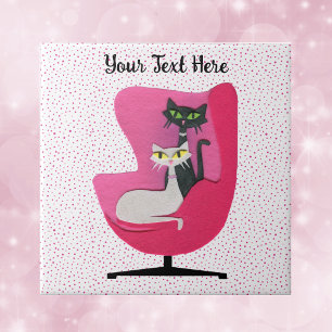 Carreau Chats mignons chaise rose milieu du siècle pois