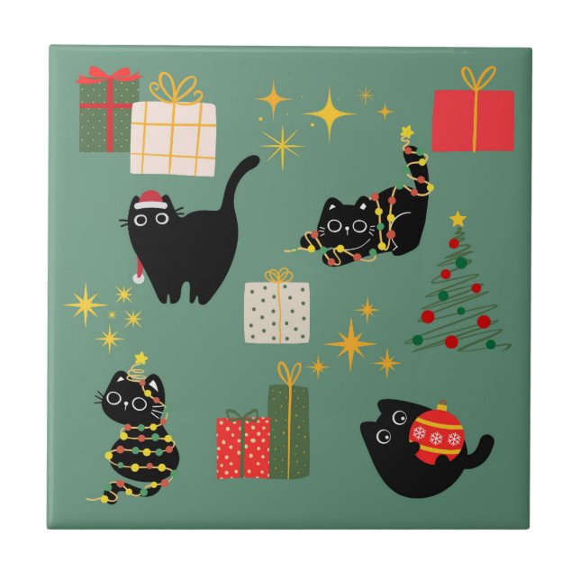 Carreau Chats noirs de Noël (Devant)