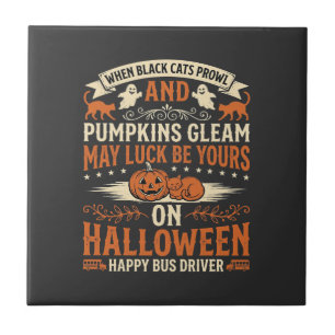 Carreau Chats noirs d'Halloween Citrouille Chauffeur de bu