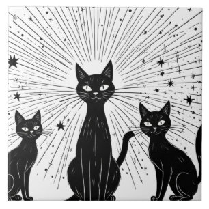 Carreau Chats noirs rétro Starburst atomique milieu du siè