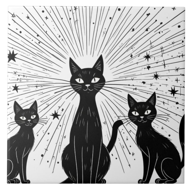 Carreau Chats noirs rétro Starburst atomique milieu du siè (Devant)