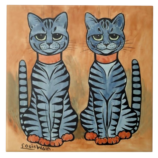 Carreau Chats rayés “Twins” par Louis Wain (Devant)