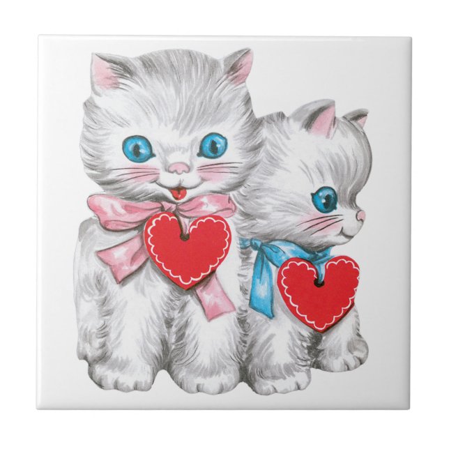 Carreau Chats rétro de la Saint-Valentin, chaton mignon vi (Devant)