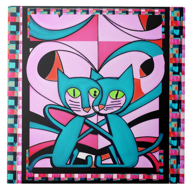 Carreau Chats Style Pop Art, Impression Art, Décor Maximal (Devant)
