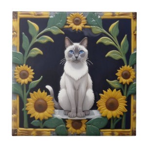 Carreau Chats Tournesols - Chat Siamois & Tournesols Jaune