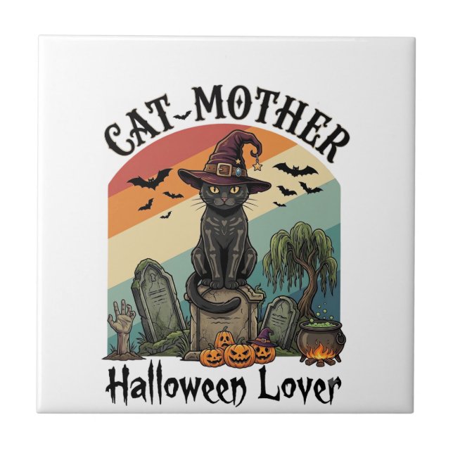 Carreau Chatte Mère Halloween Amant Chapeau de Sorcière No (Devant)