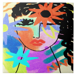 Carreau Chauffer le portrait numérique Abstrait d'une fem