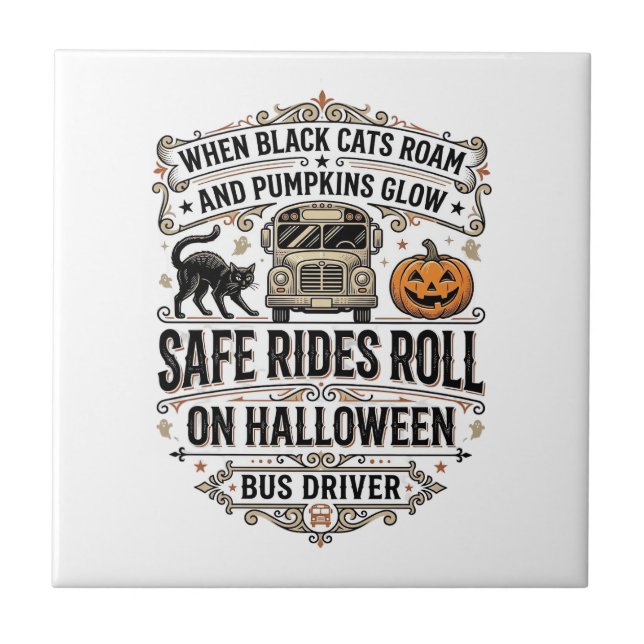 Carreau Chauffeur de Bus Halloween Gravure Vintage Épouvan (Devant)