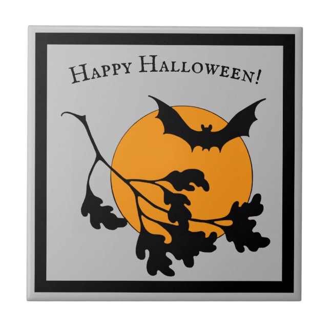 Carreau Chauve-souris vintage d'Halloween orange lune (Devant)