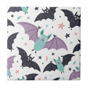 Carreau Chauves-souris Kawaii Menthe avec Ailes de Lavande