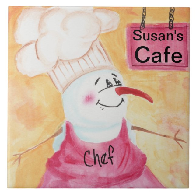 Carreau Chef Snowman en tablier & Casquette du chef (Devant)