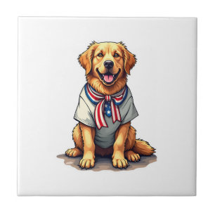 Carreau Chemise à gravure vintage avec chien doré patrioti