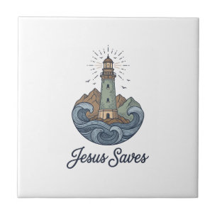 Carreau Chemise chrétienne vintage phare Jésus Sauve_1