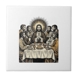 Carreau Chemise d'art religieux gravure sainte cène vintag