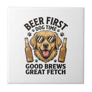 Carreau Chemise de bière Retriever doré Funny Dog Lover Vi