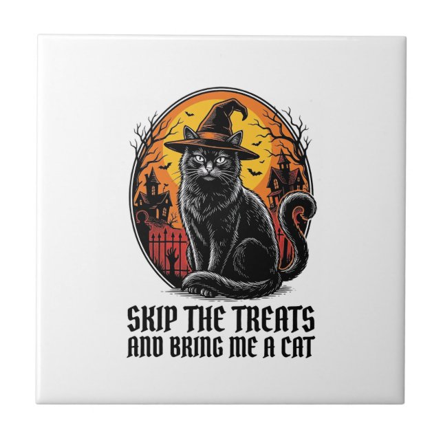 Carreau Chemise de chat Halloween Gravure vintage effrayan (Devant)