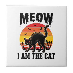 Carreau Chemise de chat Halloween Meow Design de chat noir