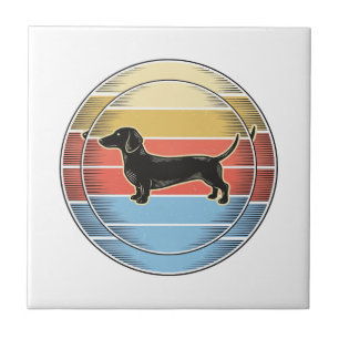Carreau Chemise de chien de coucher de soleil rétro de tec