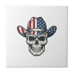 Carreau Chemise de crâne de cowboy patriotique gravure vin