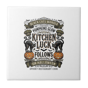 Carreau Chemise de cuisine Halloween Vintage Chat Noir Cit